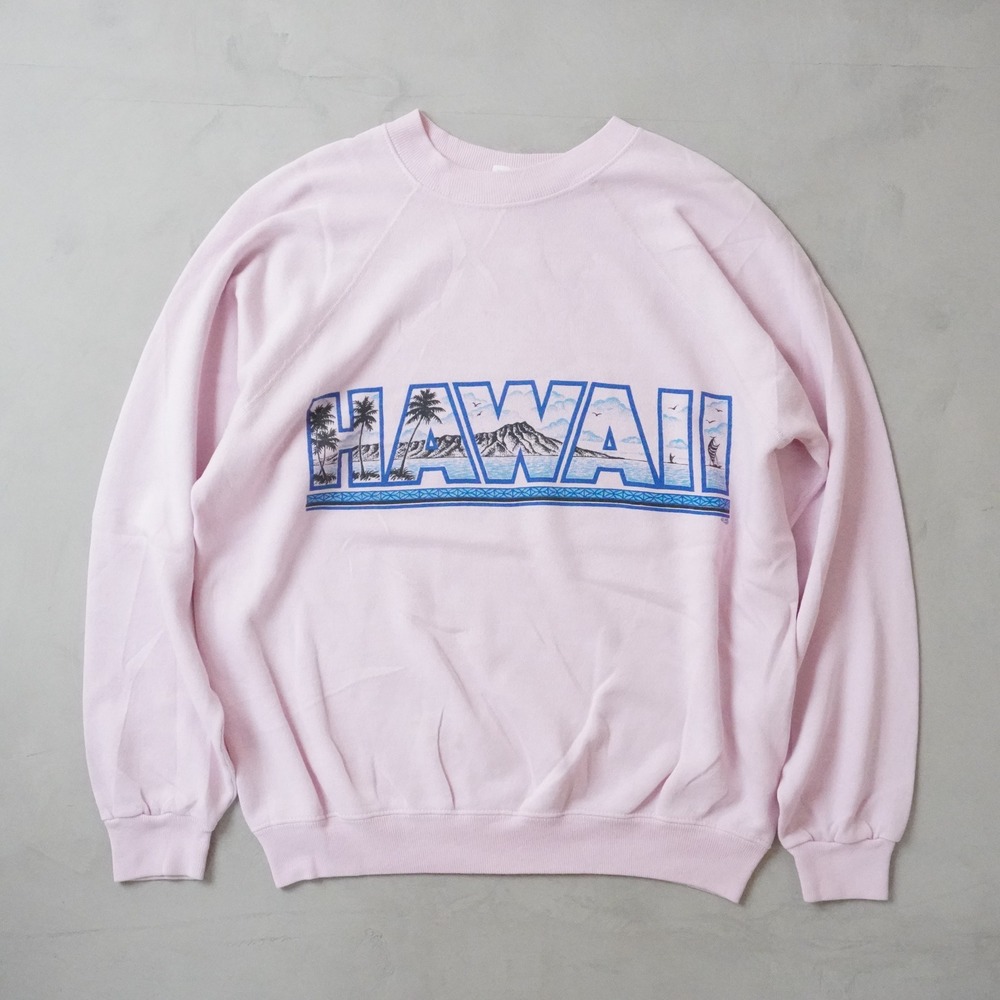 Vintage Hanes Hawaii Graphic Sweatshirt Large Mens 80s Pink Raglan USA Made